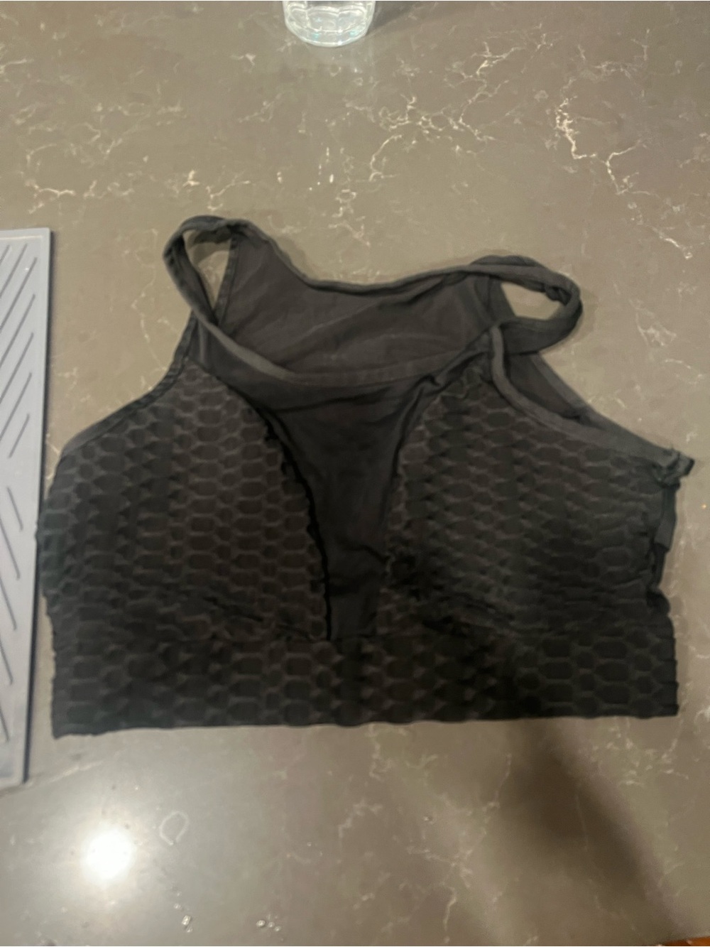High Neck Textured Black Sports Bralette